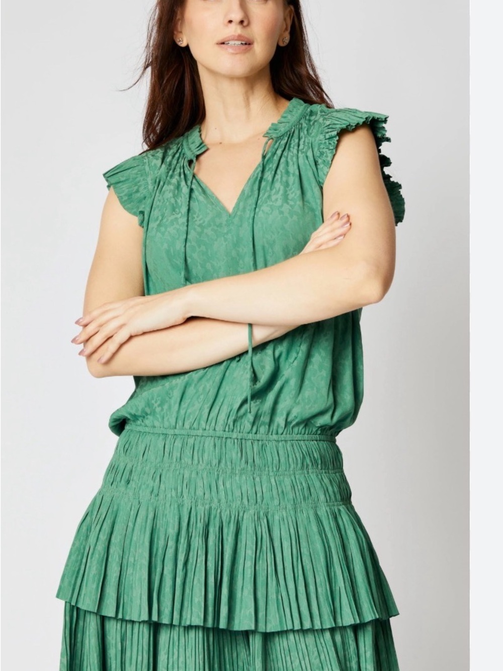 Current Air Women’s Green Ruffled Sleeve Dress XS